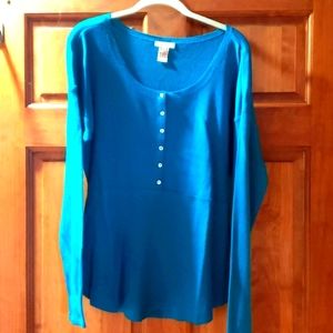 NWOT SUNDANCE XL Teal Blue Waffle Curved Hem Tunic